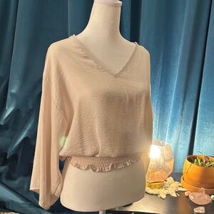 The Line of Style Cream Cropped Blouse | V-Neck Dolman Sleeve Top | Size